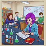 Stdents working on problems in the science lab